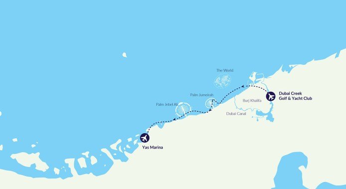 Dubai to Abu Dhabi by flight route