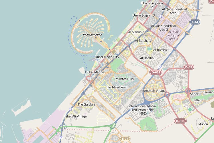  Map of Dubai city with roads